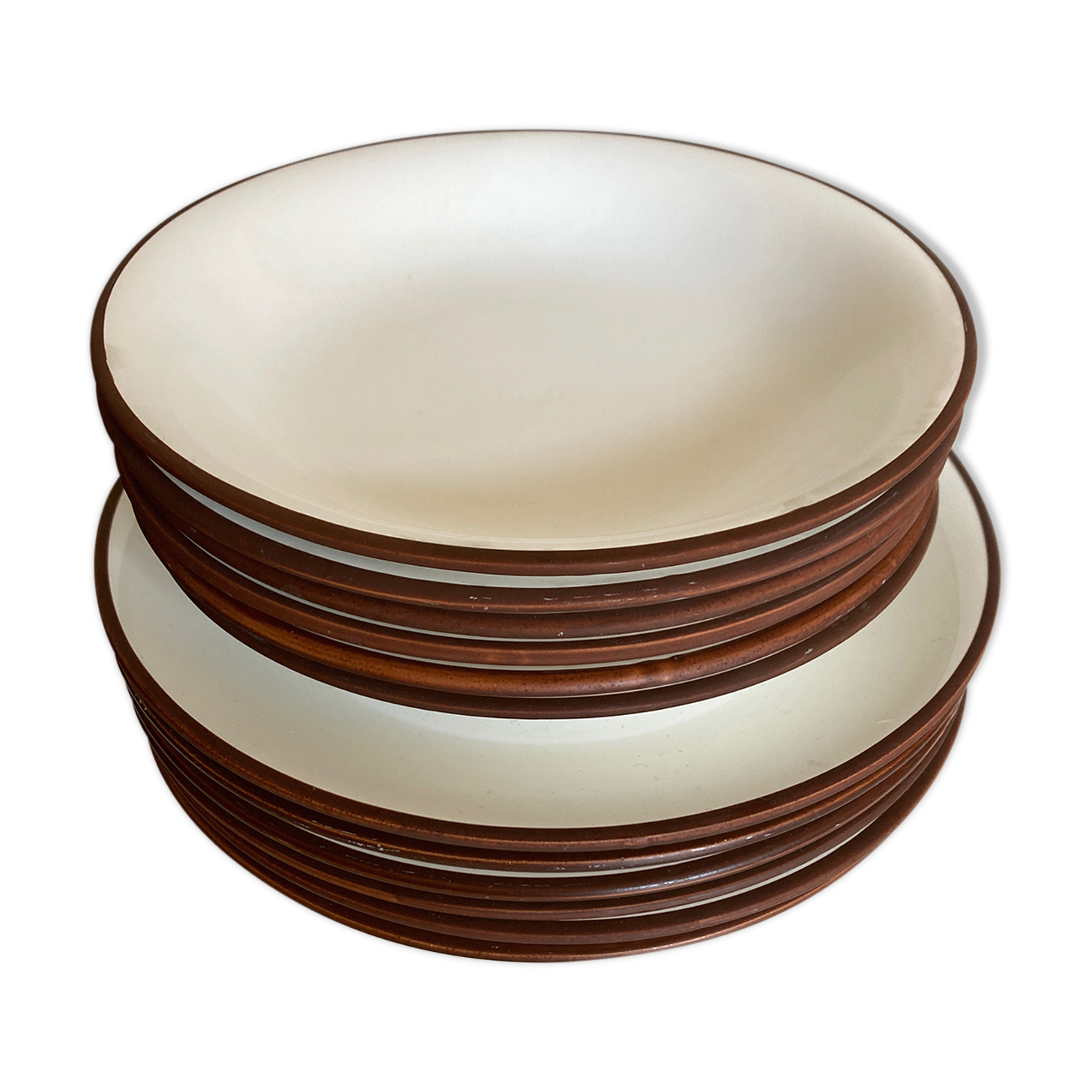 Set of 6 flat plates and 6 hollows in enamelled earth KMK 1965