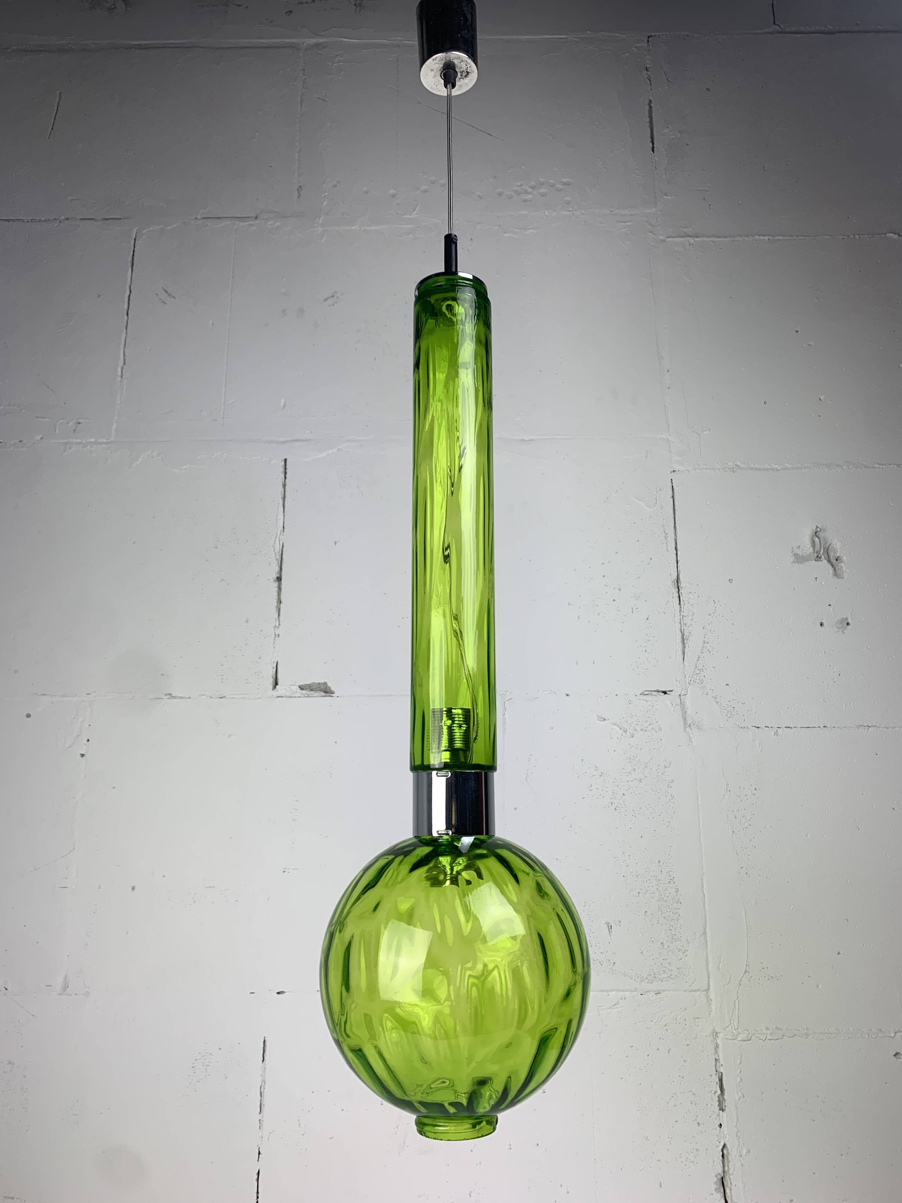 Midcentury extra large green glass tube pendant, Staff Leuchten 1960s-1970s