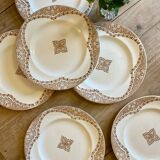 Set of 6 vintage flat ironstone plates, Andalous model from Longwy