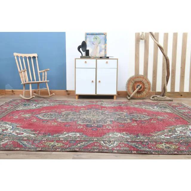 1970s Vintage Persian Handmade Wool Cotton Red Oversized Area Rug 282x360