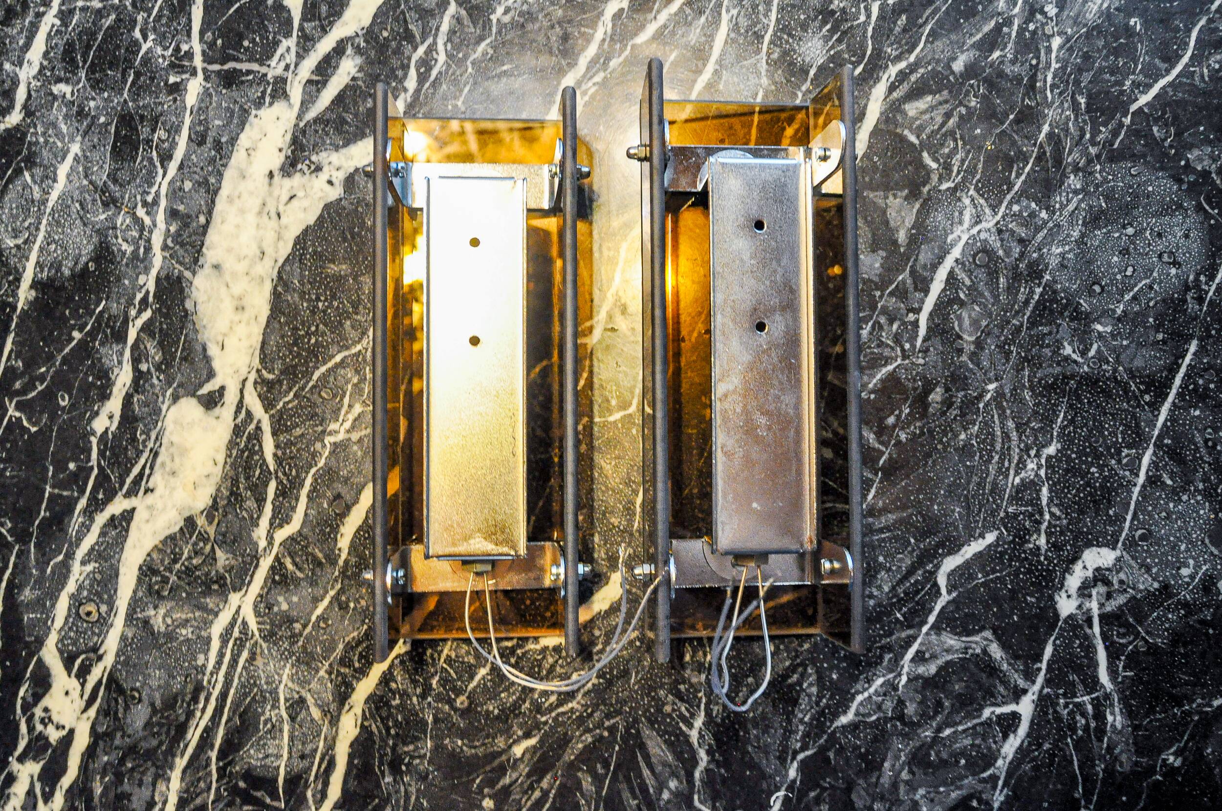 Pair of brown Veca wall lights, beveled glass, Italy 1970