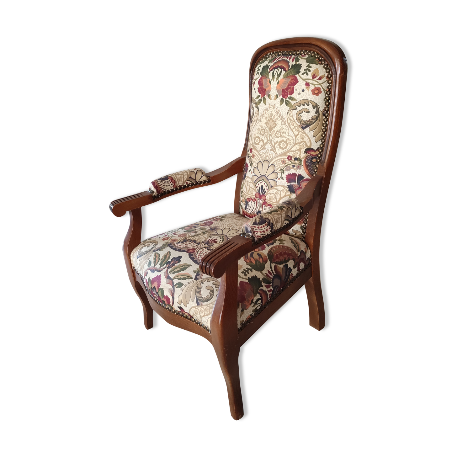 Fauteuil Voltaire en bois et tissu