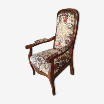 Fauteuil Voltaire en bois et tissu