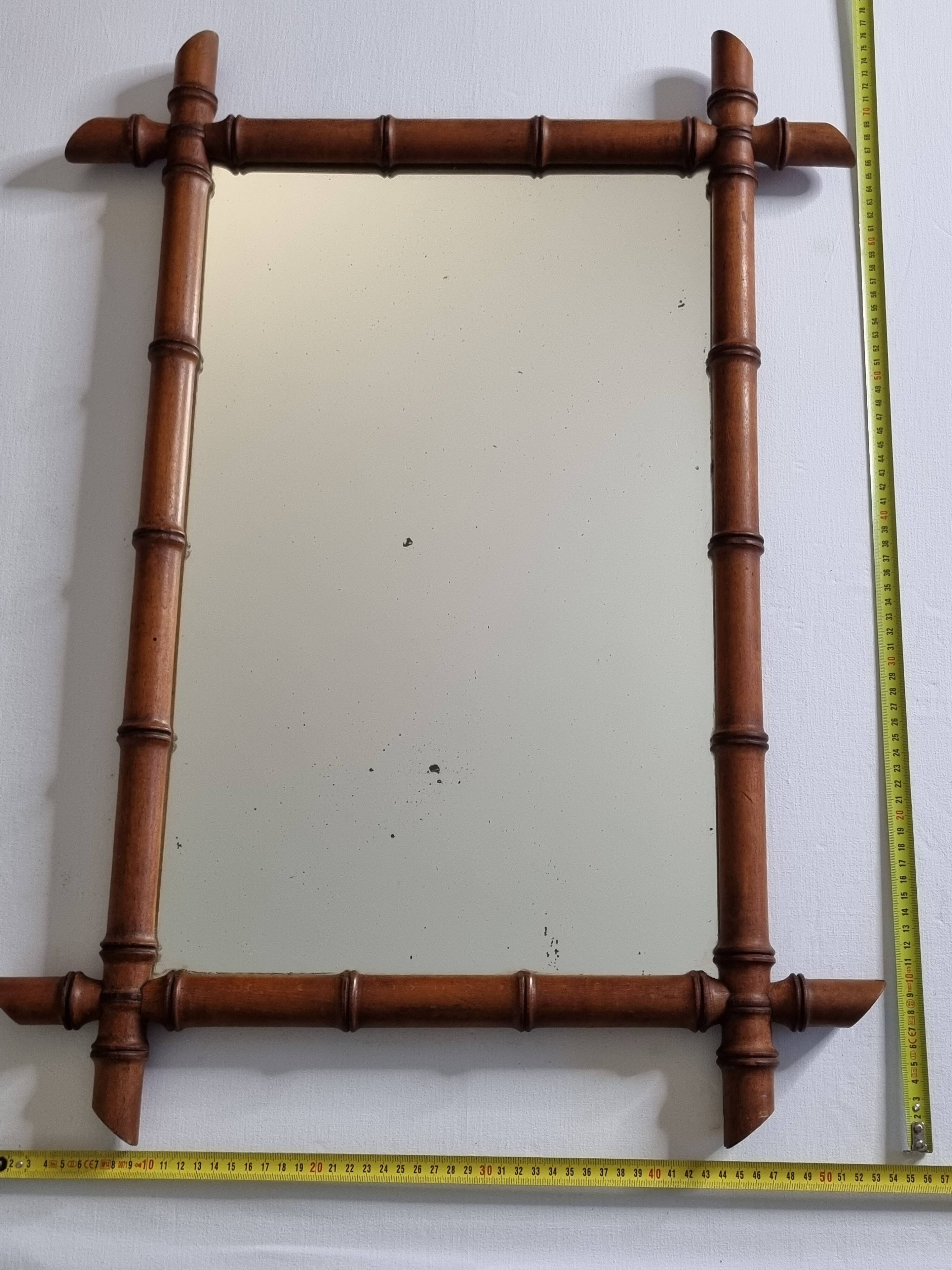 Large French mirror in turned bamboo-style wood, 54 x 76 cm