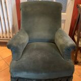 Fauteuil crapaud, Napoleon III, habille de velours vert sapin, ancien