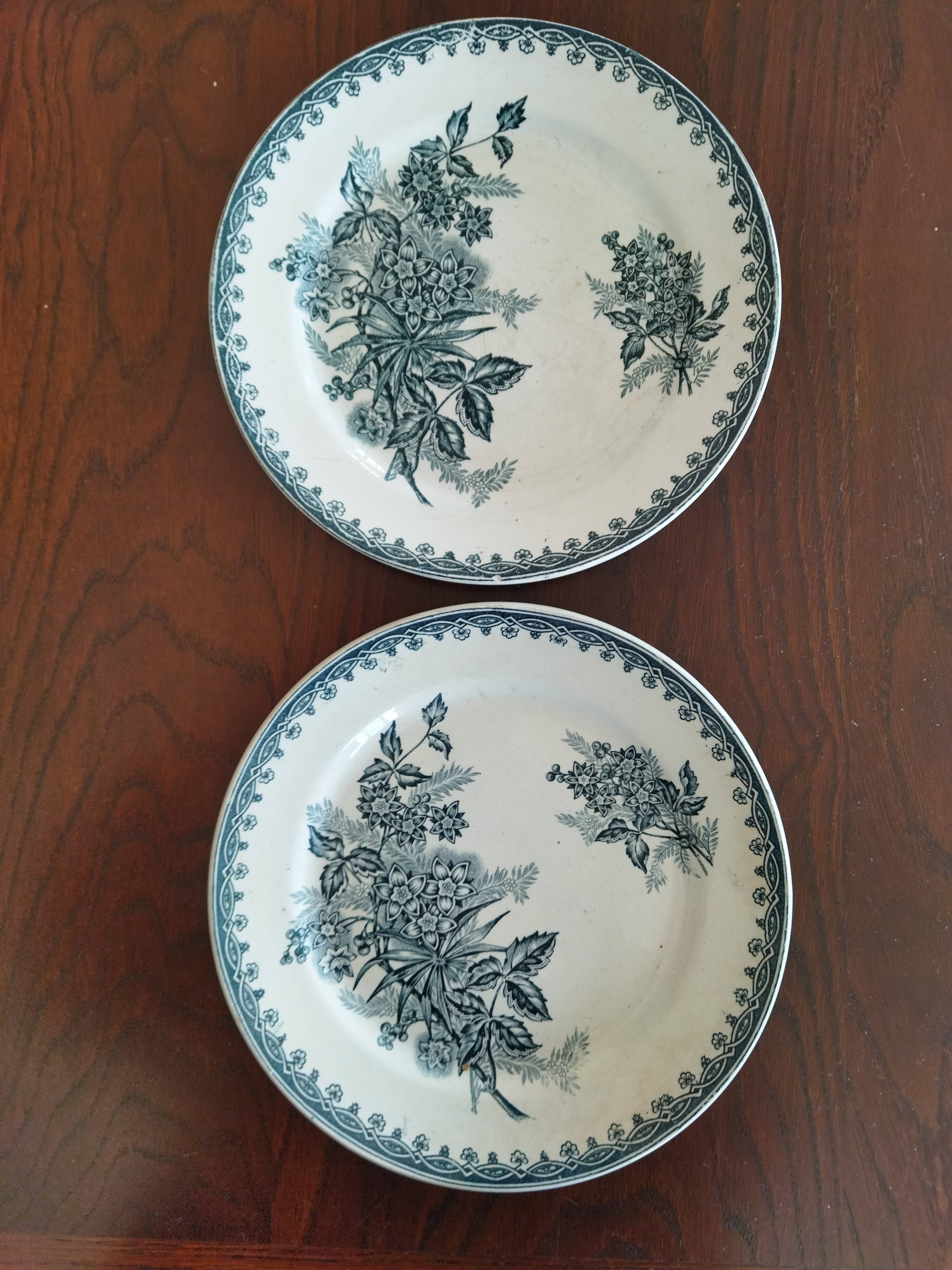 8 iron earthenware plates (St Amand Hamage HB & Cie Sarreguemines Digoin)