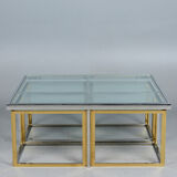 Brass and chrome coffee table with four nesting tables 1970