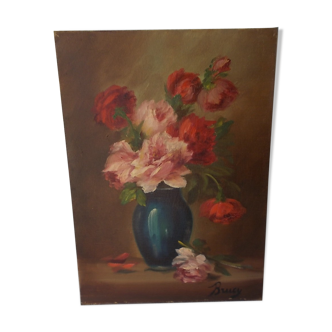 Old oil on canvas bouquet of flowers old still life