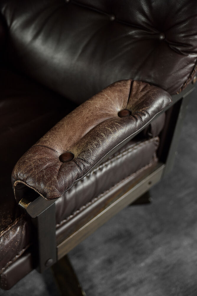 Modern Scandinavian brown leather swivel chair, 1970s