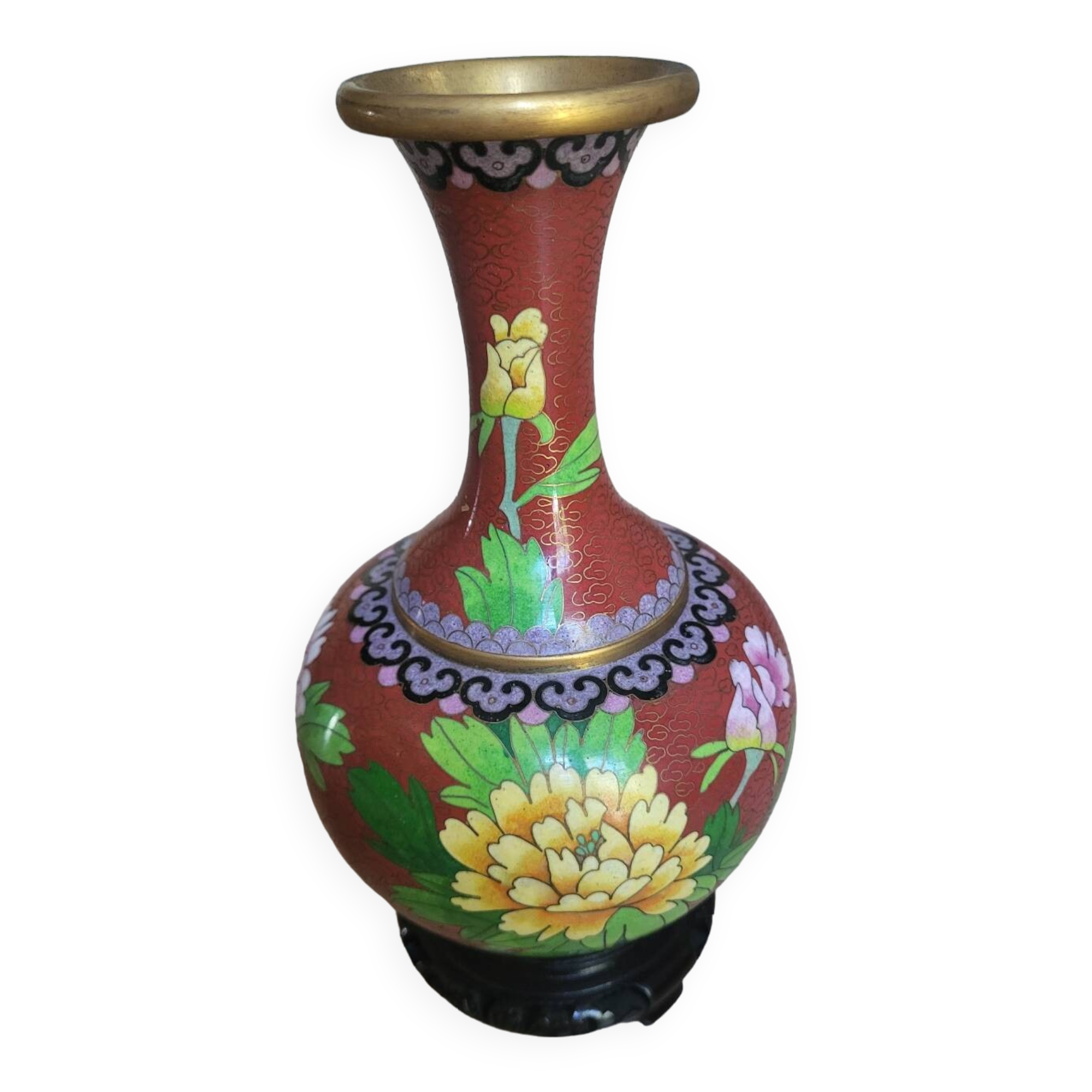 Chinese vase inclusions, brass with support