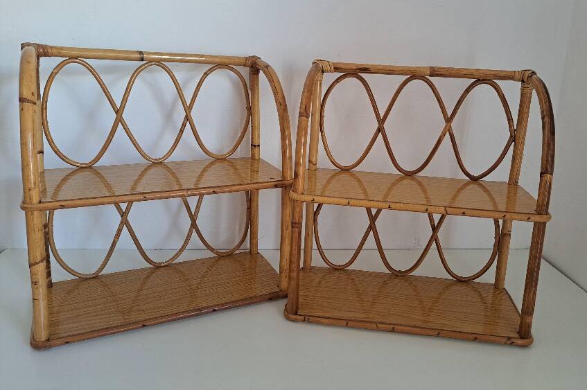 Set of bamboo wall shelves