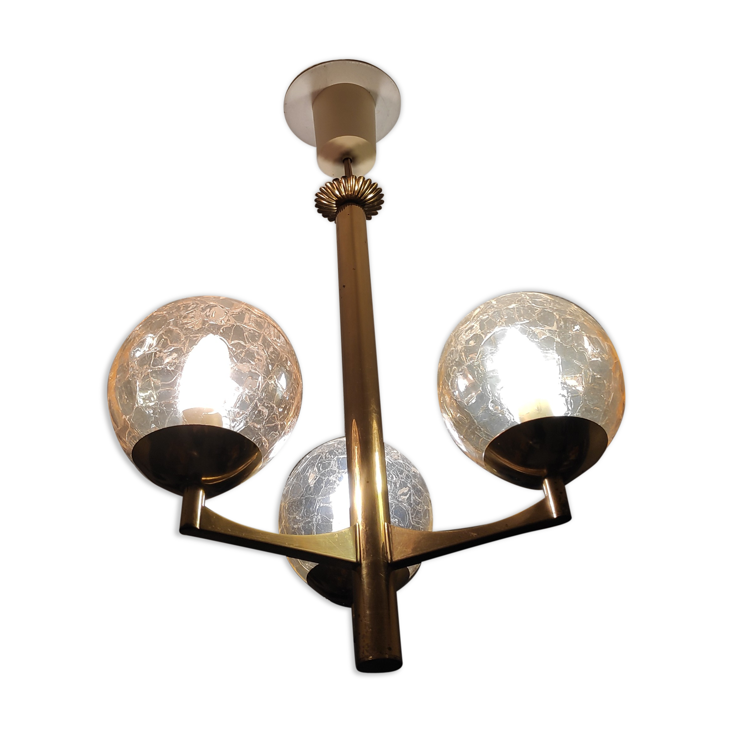 3-Globe smoky and cracked glass chandelier