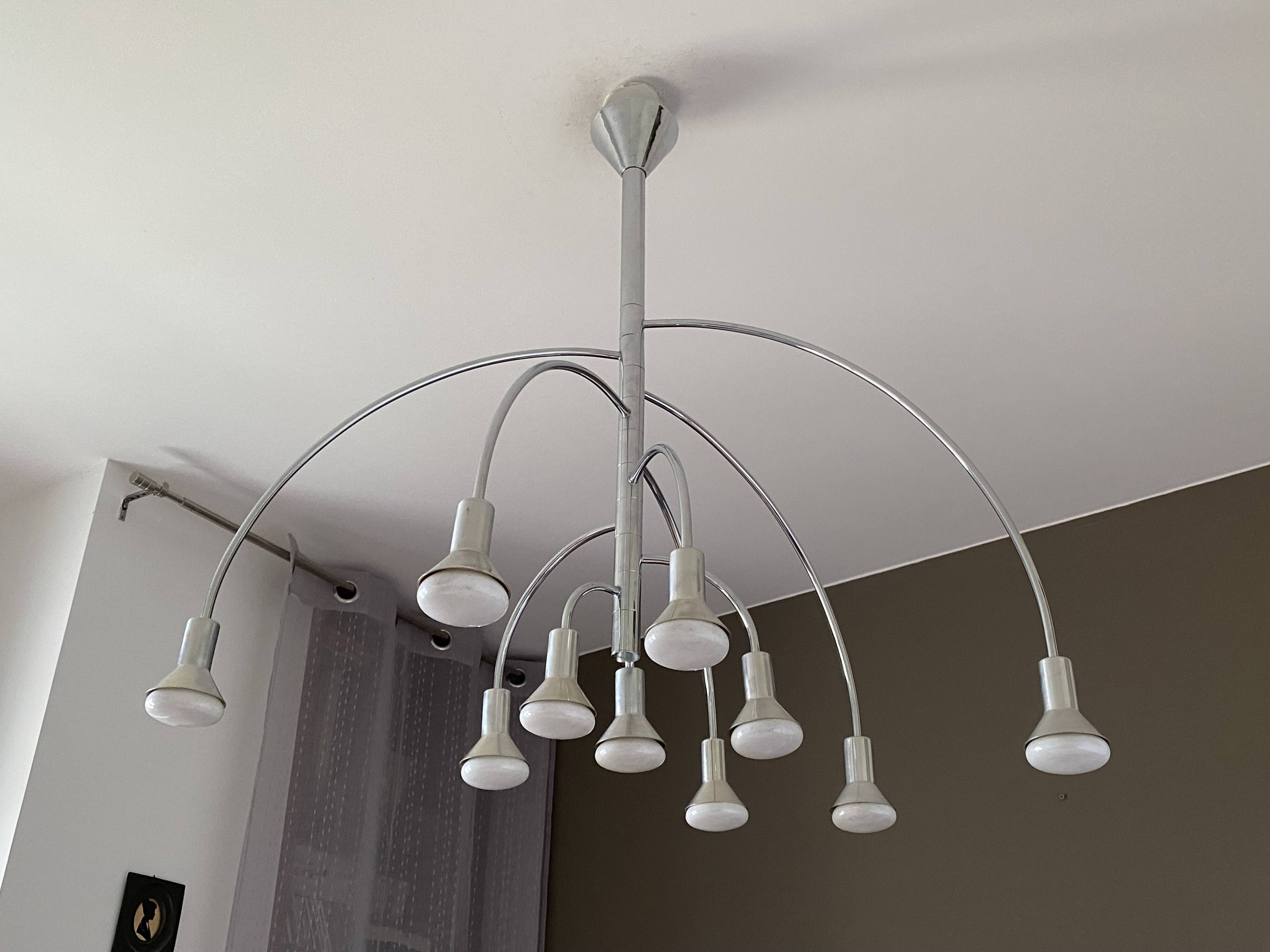 10-branched chandelier by Max Bill for Temde 1960