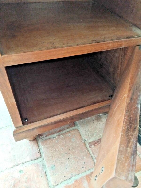 Ancienne Table De Nuit En Bois Avec Plaque De Marbre Vintage