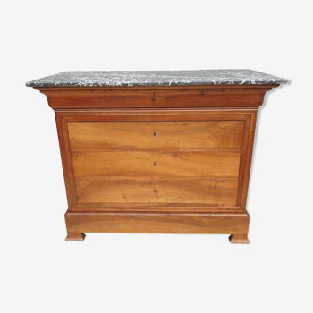 Chest of drawers Louis-Philippe in walnut and marble