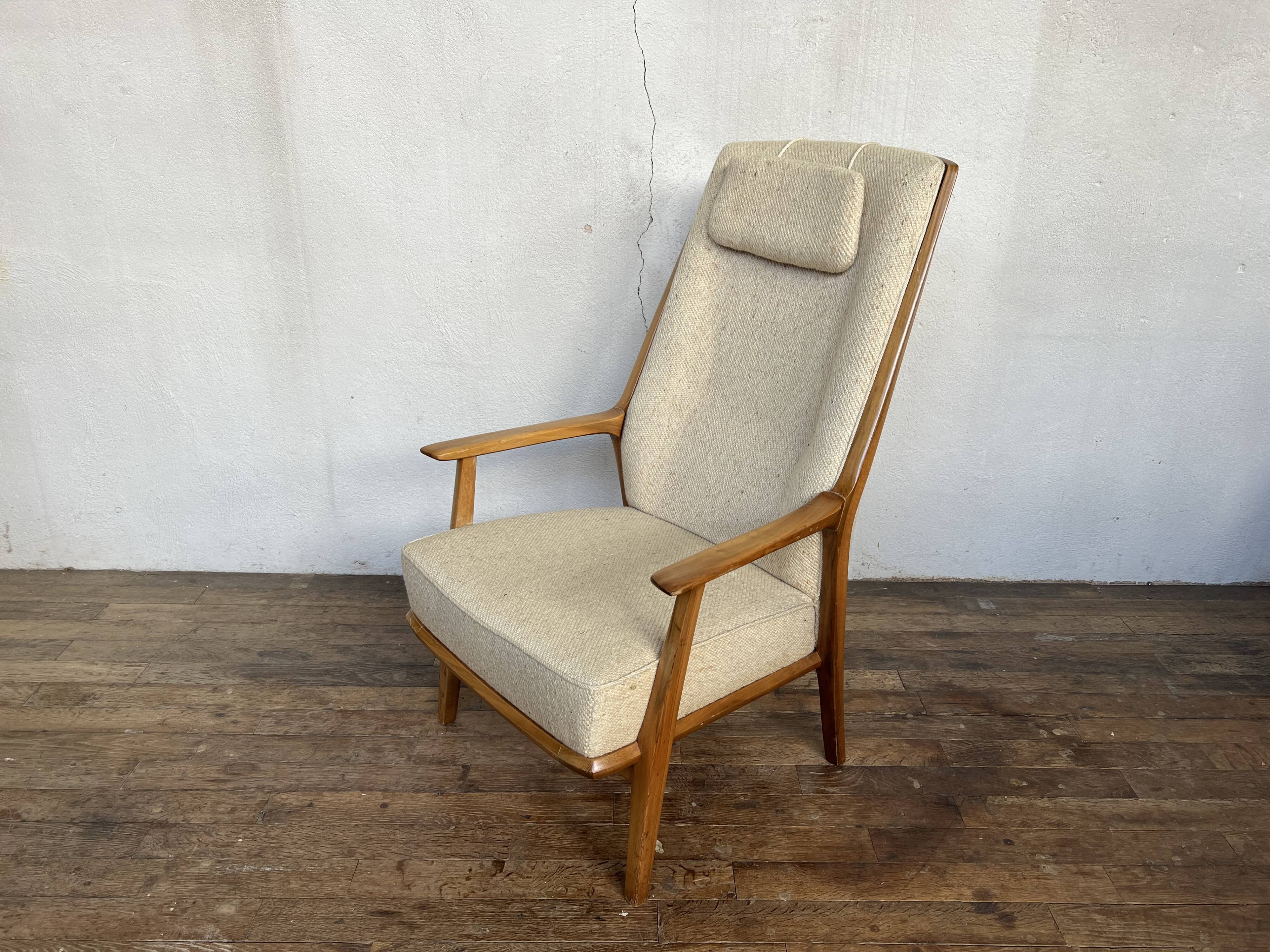 Vintage Scandinavian 1960s armchair in original ecru fabric drowned