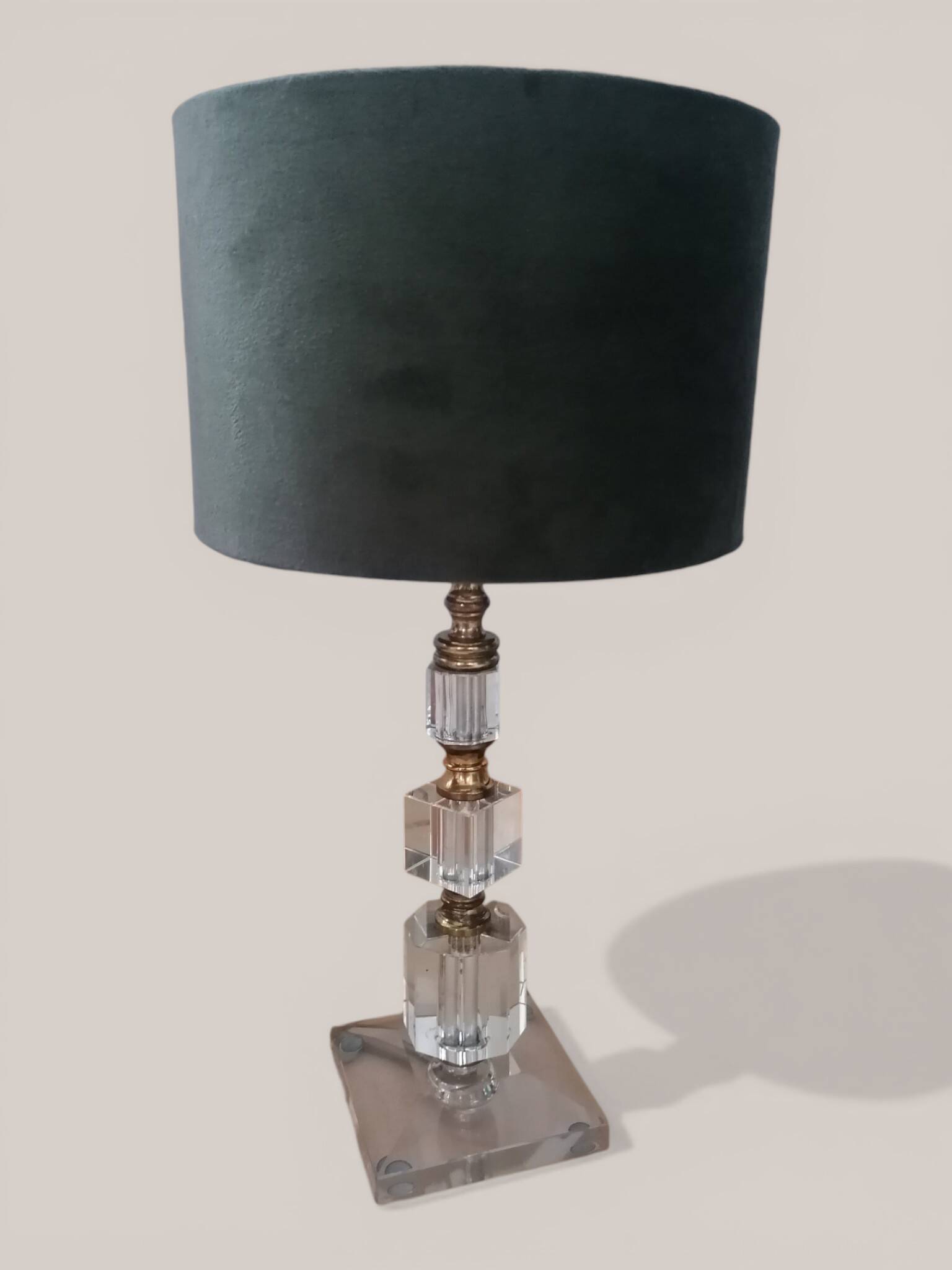 Vintage crystal bedside lamp in modernist / Art Deco / Hollywood style.