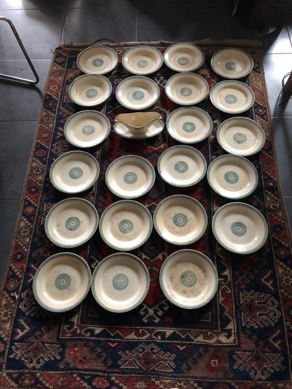 Creil and Montereau ironstone service 22 sauceboat plates