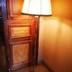 Brass lamppost with pleated lampshades