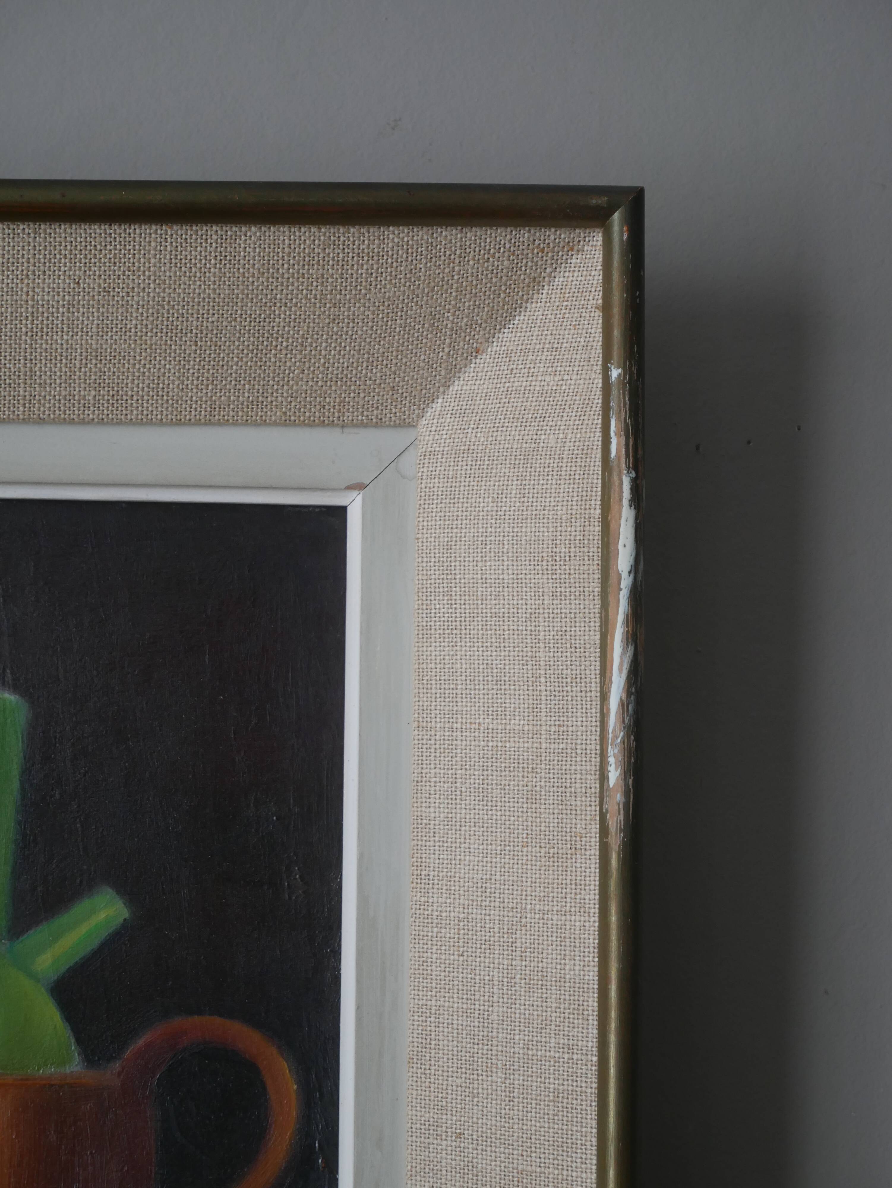 Painting still life old frame countryside decoration signed oil wooden panel lunch