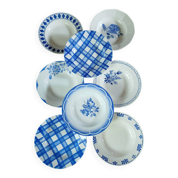 8 mismatched antique deep plates