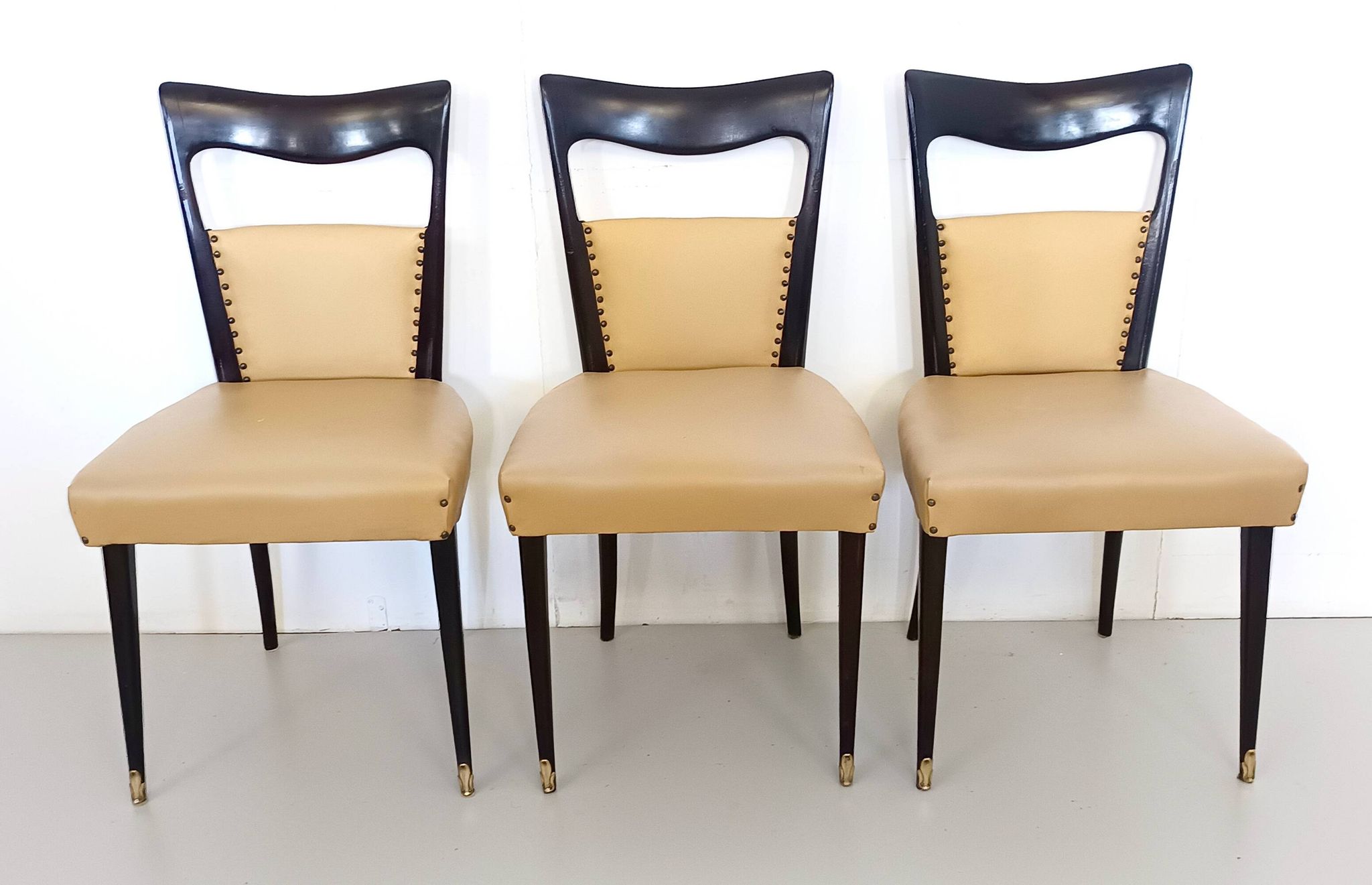 Set of Six Beige Skai Dining Chairs Ascr. to Melchiorre Bega, Italy