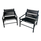 Set of 2 Black PVC Spaghetti Lounge Chairs — Lacquered Metal Frame, Giandomenico Belotti (1980s)