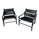 Ensemble de 2 fauteuils de salon spaghetti en PVC noir — Structure en métal laqué, Giandomenico Belotti (années 1980)
