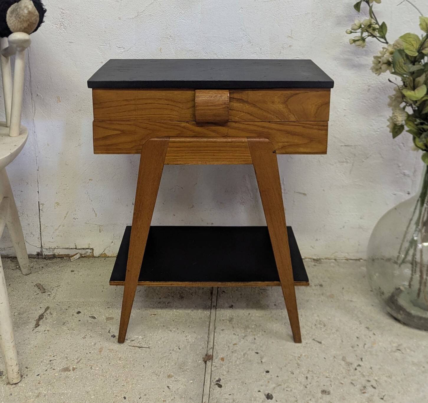 Bedside table compass foot end table 50 60 vintage Scandinavian