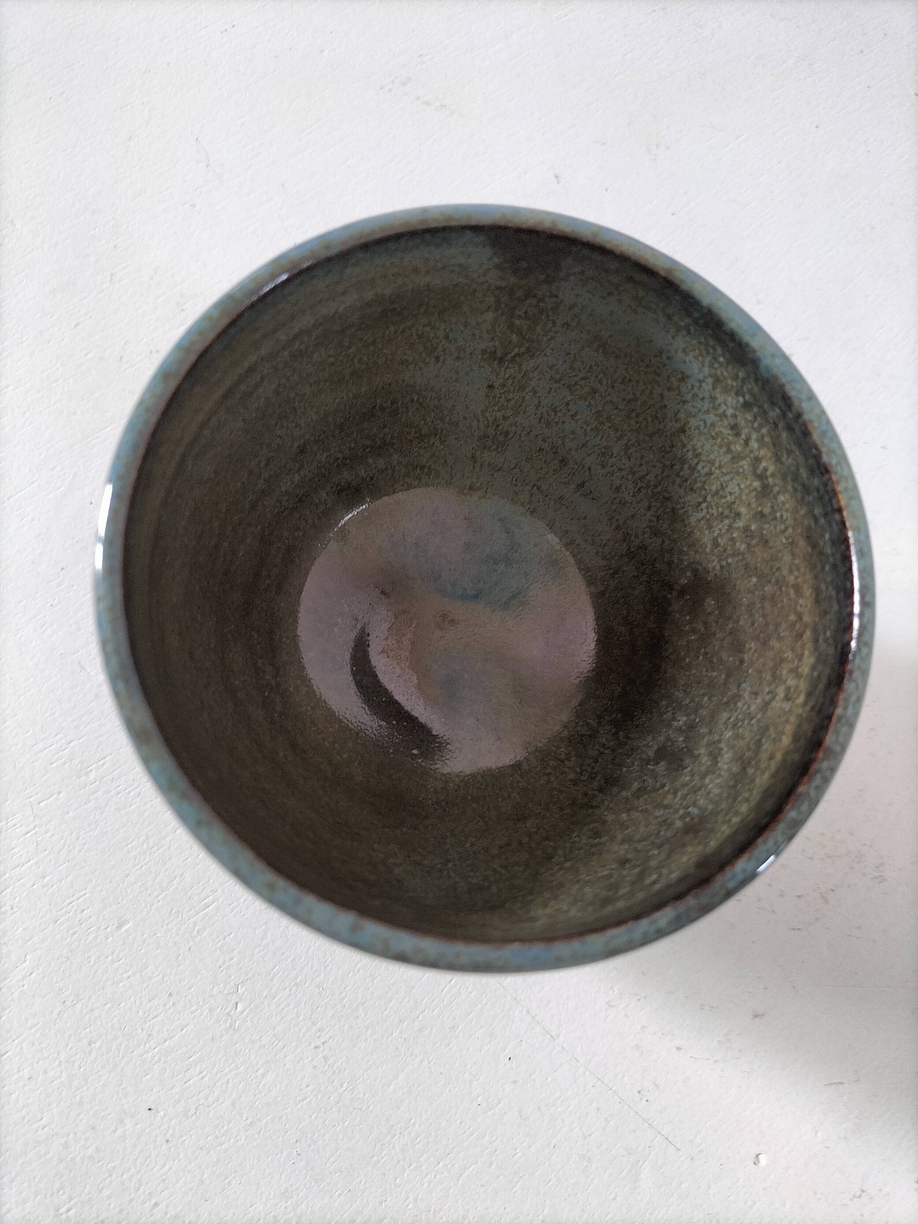 Duo de gobelets en grès émaillé bleu et vert