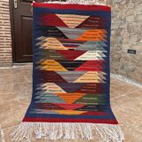 Petit tapis marocain, kilim picaso, tapis tissé plat, décoration