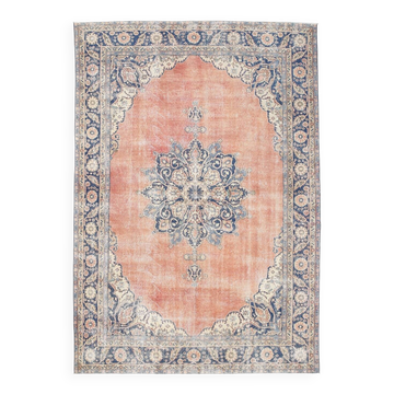 Orange & blue oriental turkish vintage rug