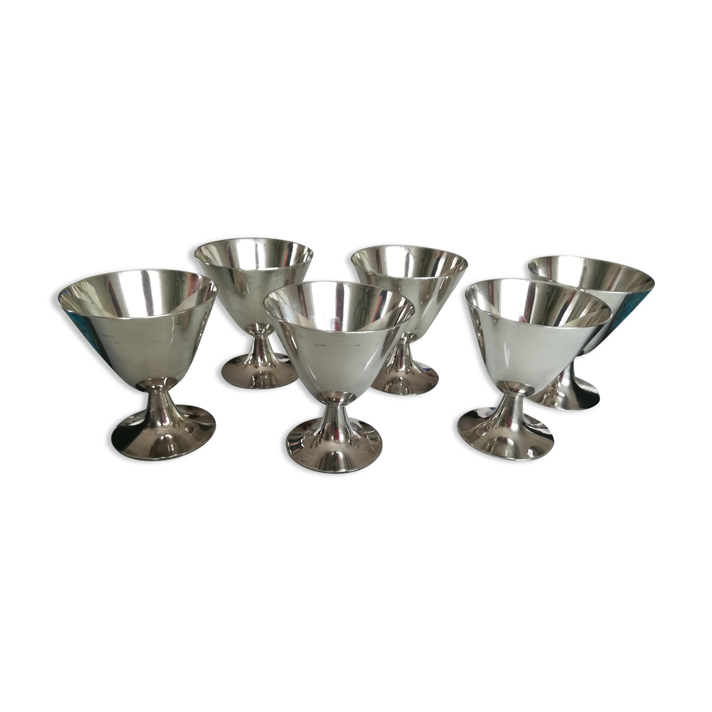 Christofle 6 silver metal wine glasses, design jean charles moreux 1940