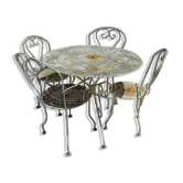 Iron garden furniture forge table, 2 armchairs and 2 chairs