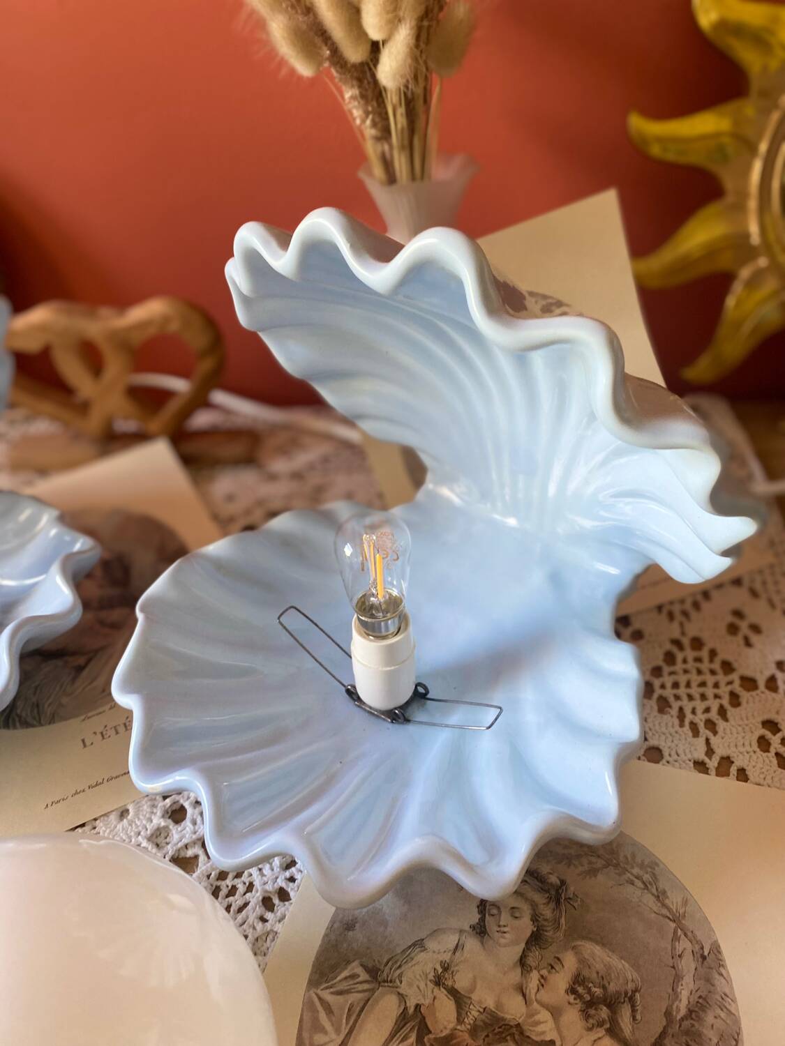 Rare pair of vintage shell lamps