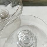 2 antique champagne glasses in engraved glass