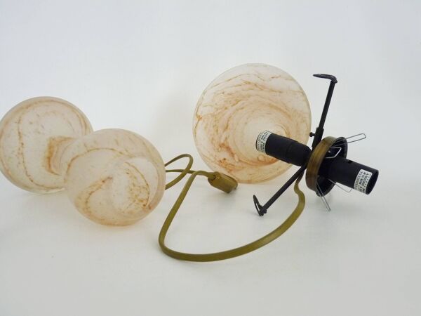 Lampe champignon en pâte de verre transparente tacheté orange à 2 feux