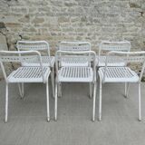 6 Souvignet chairs, in white lacquered metal, 1960s