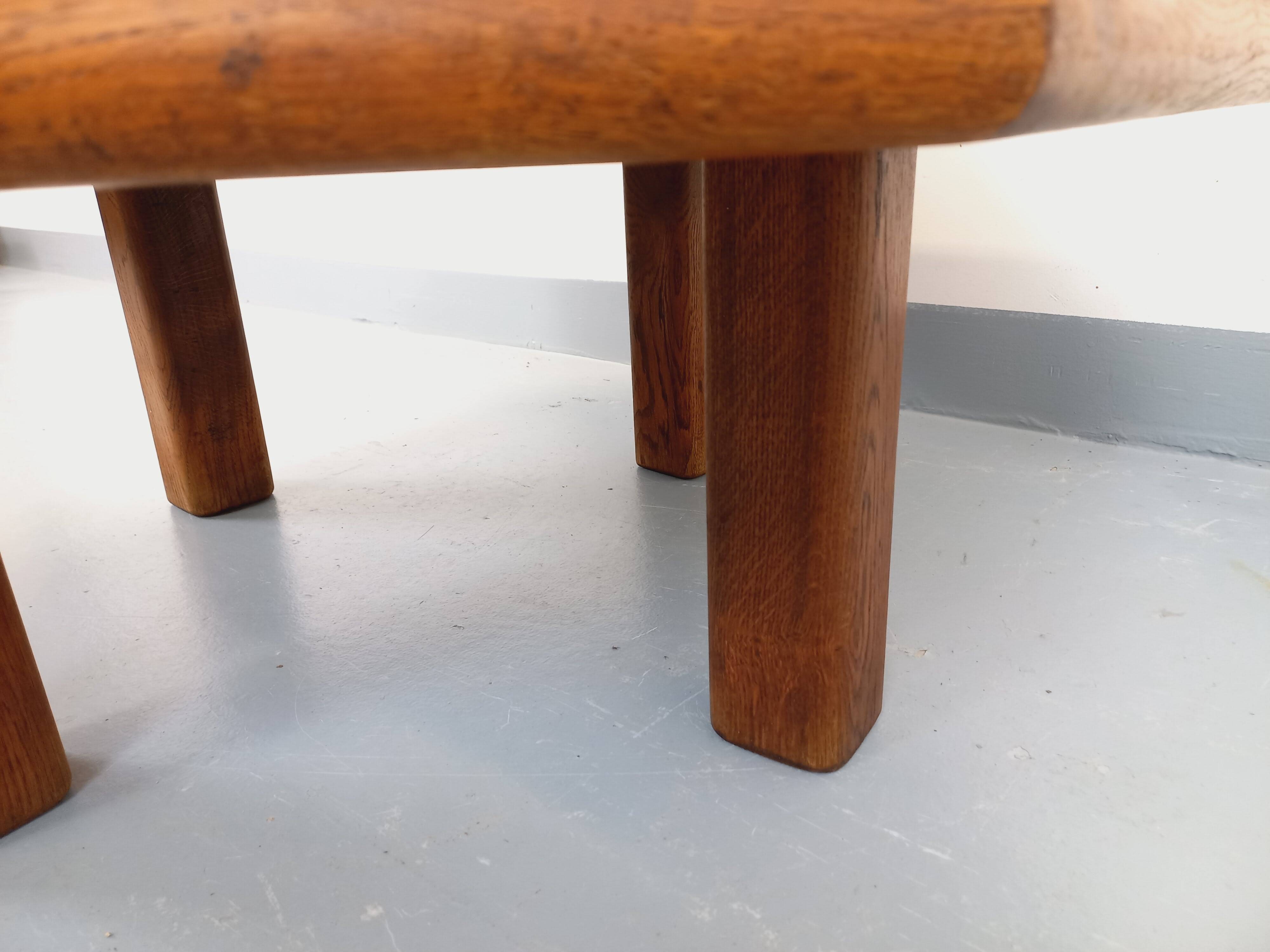 Octagonal coffee table Barrois with vintage herbarium patterns in oak and ceramic.