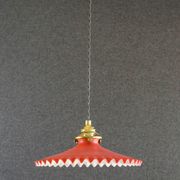 Suspension en verre ancien peint rouge  et blanc. douille et cable neuf