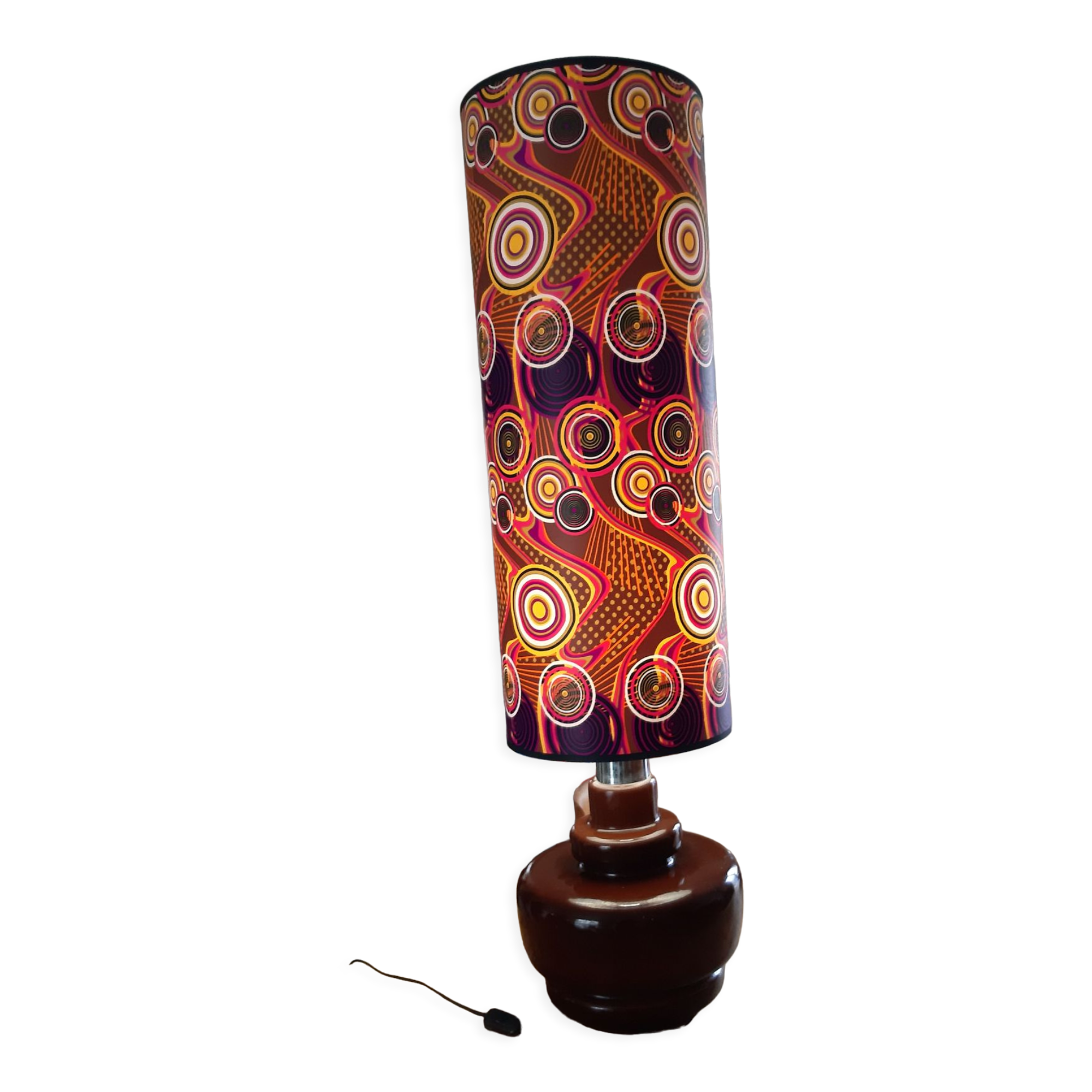 Vintage lamp of the years 70 faience and plasticized fabrics