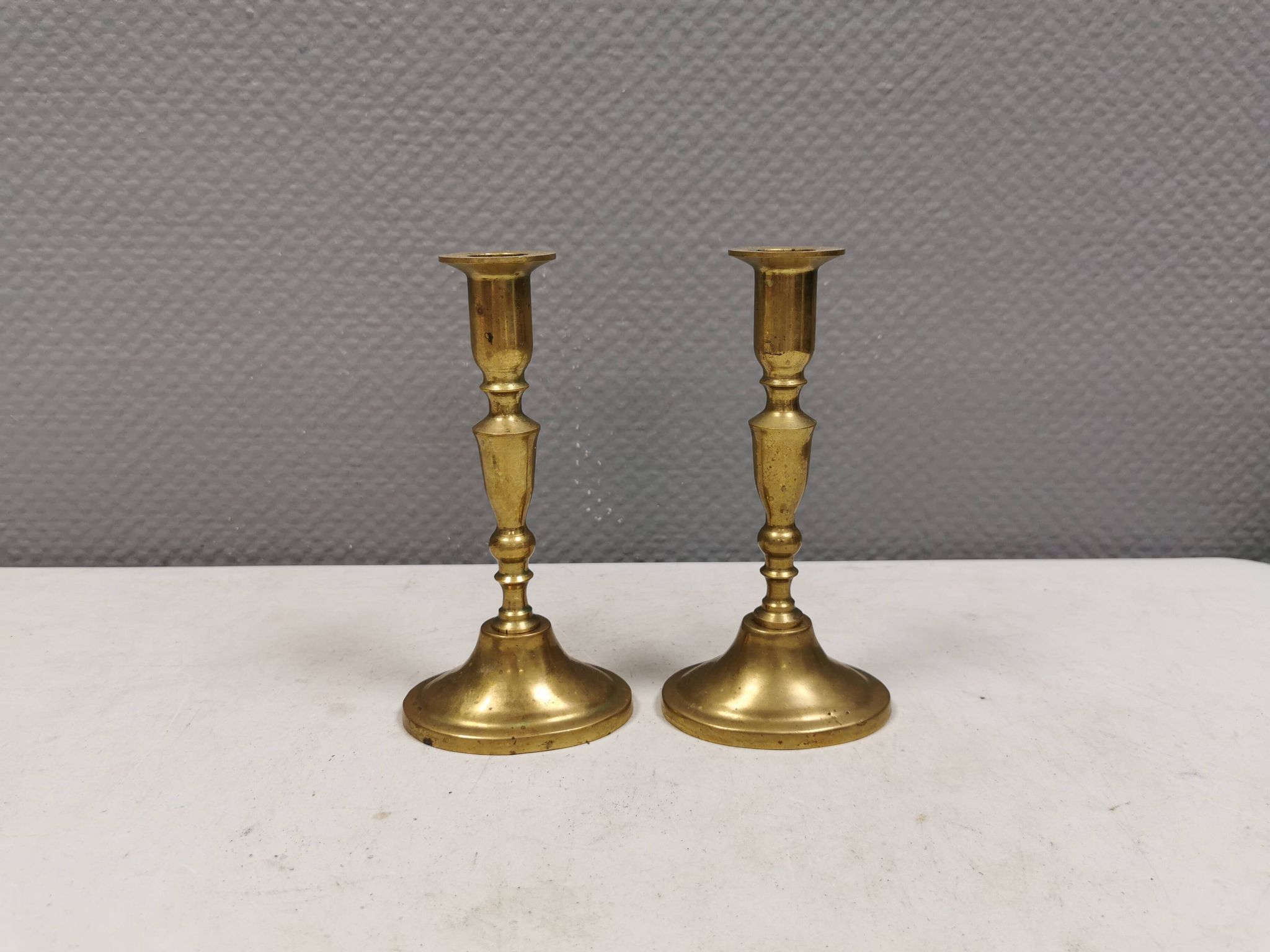 A set of vintage brass candlesticks, made by MALM Denmark in the 1960-70s.