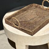 Rectangular Asian handmade basket with circular handle L:45 l:35