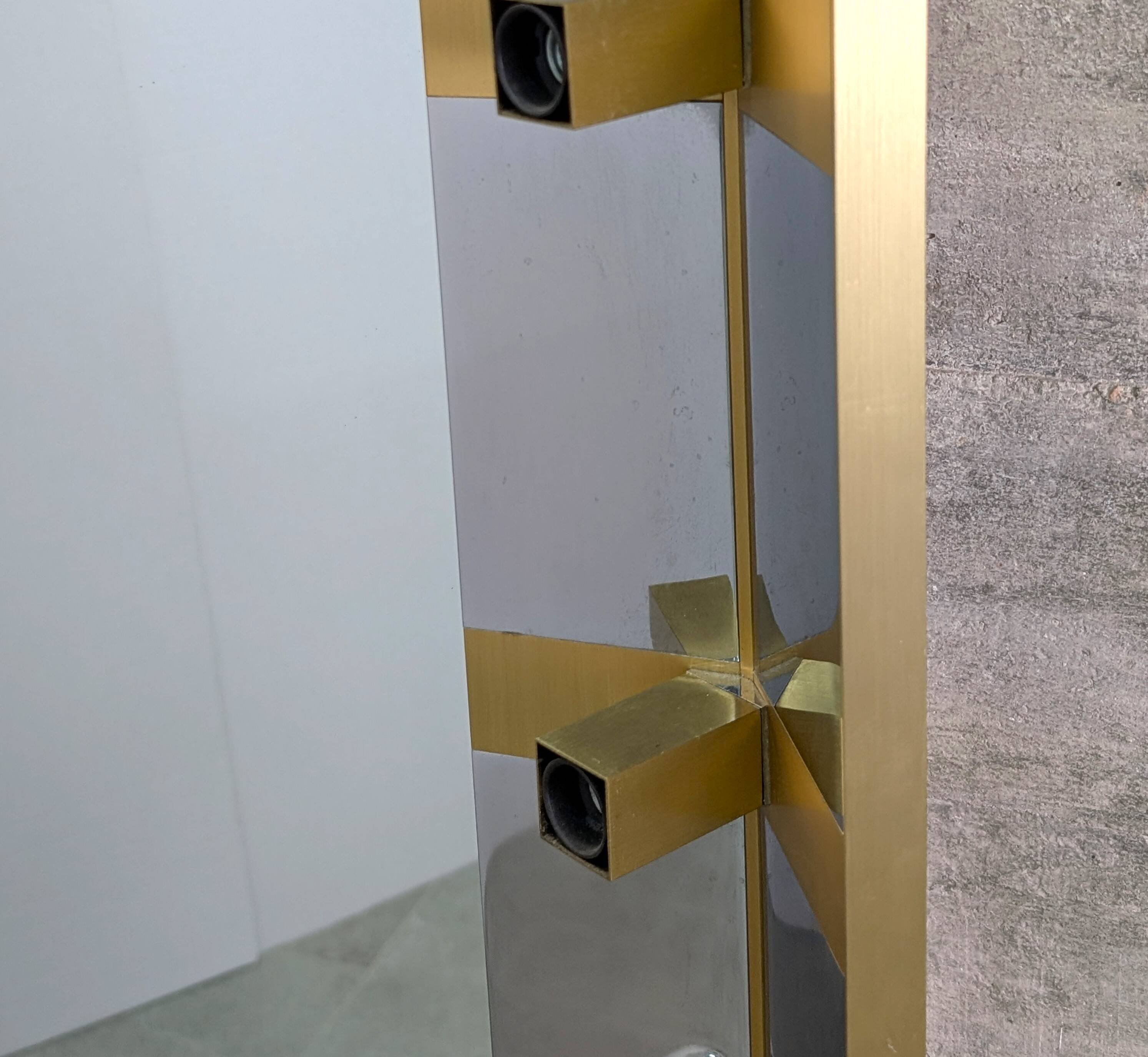 Illuminated dressing room mirror by Gaetano Sciolari in chrome and brass, Italy, 1970s