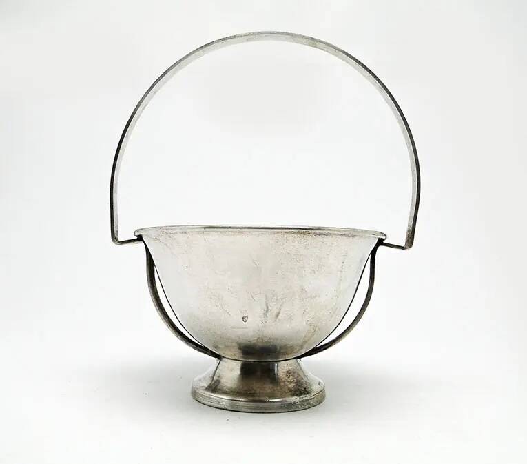 Art Deco sugar bowl, silver-plated brass, Poland, 1920s
