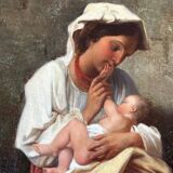 Maternity or Young Peasant Woman and Her Child, Signed C Bühler, Italy 19th C.