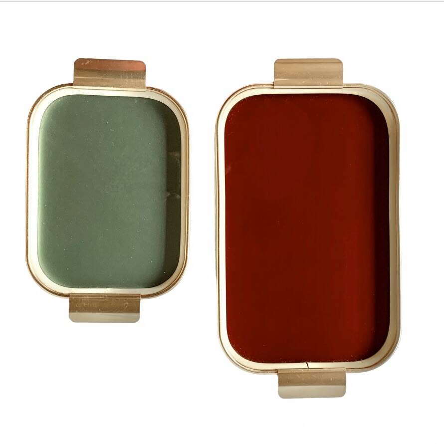 Duo of Art Deco serving trays in gold anodized aluminum and glass - MB Italy