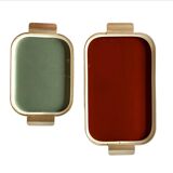 Duo of Art Deco serving trays in gold anodized aluminum and glass - MB Italy