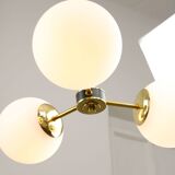 Mid-Century Modern Italian Chandelier in Brass and Opaline Glass, 1960s