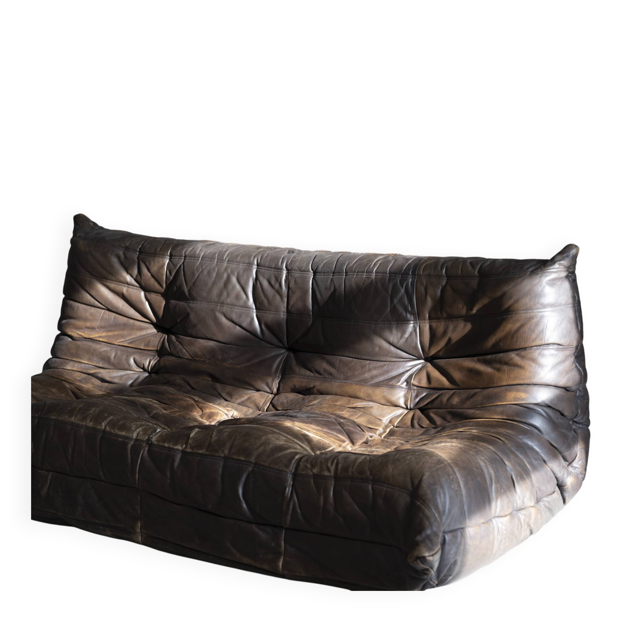 Togo sofa Ligne Roset 3-seater – Vintage brown leather from the 70s